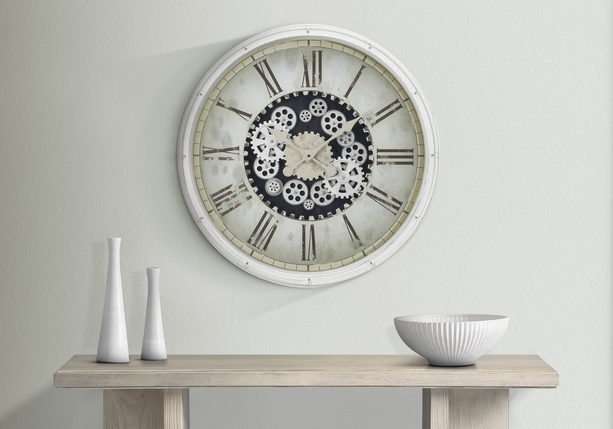 Lowri - Clocks 30" Round Gear Mechanism Large Oversized Wall Clock White