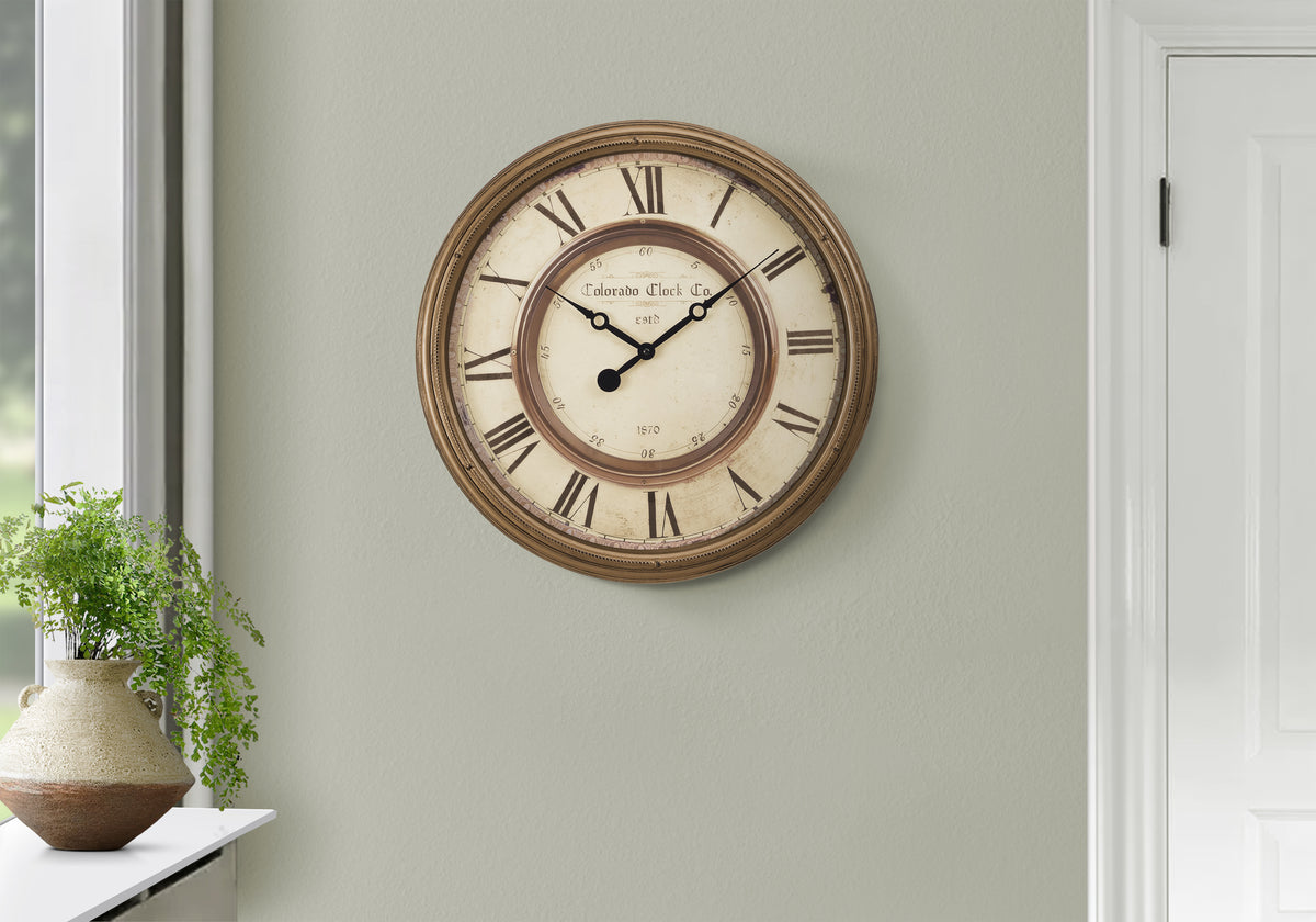 Parthenia - Clocks 20" Round Wall Clock Antique Brown Transitional