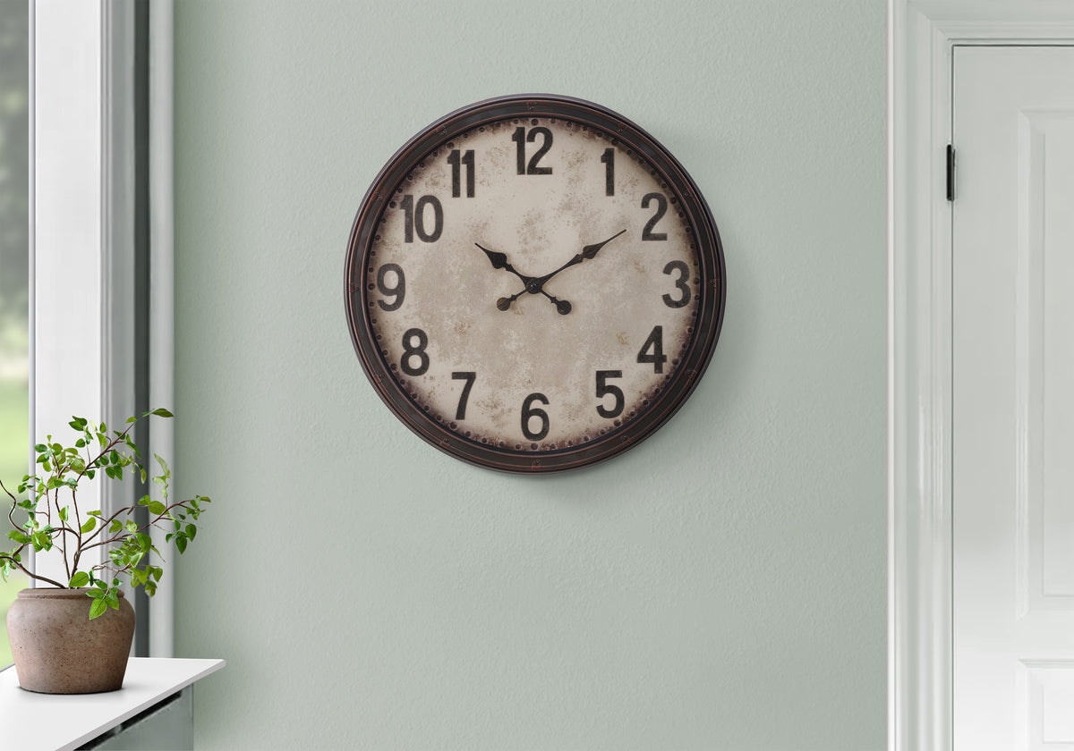 Porsha - Clocks 20" Round Wall Clock Antique Brown Transitional