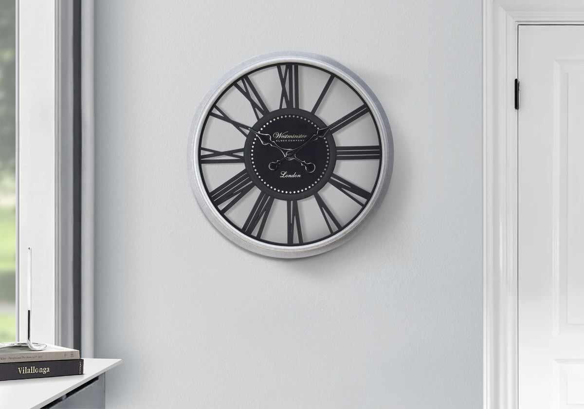 Shai - Clocks 20" Round Wall Clock Black Silver Transitional