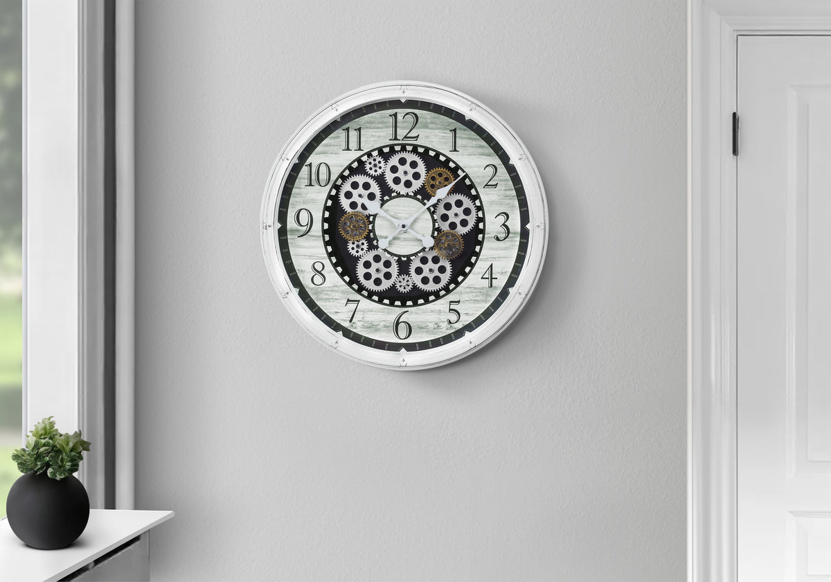 Wallis - Clocks 20" Round Gear Mechanism Wall Clock Antique White Transitional