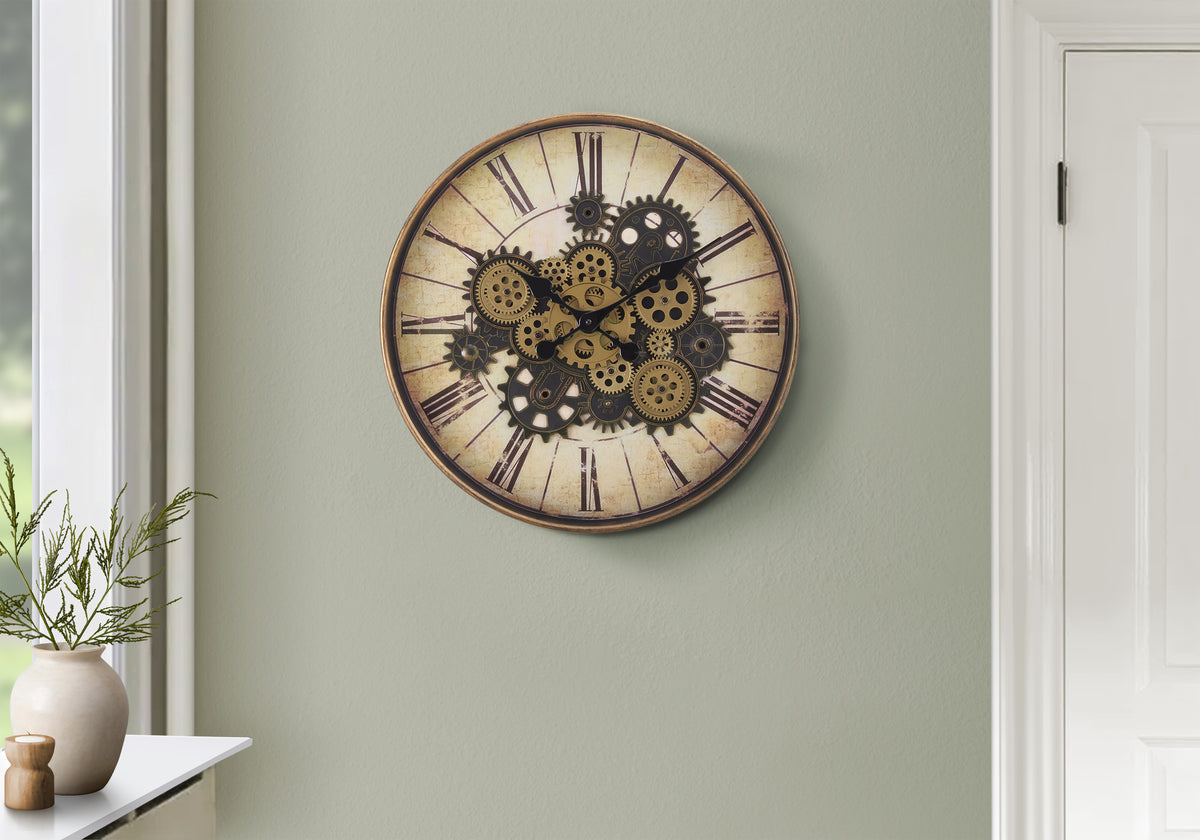 Kobie - Clocks 20" Round Gear Mechanism Wall Clock Brown Transitional