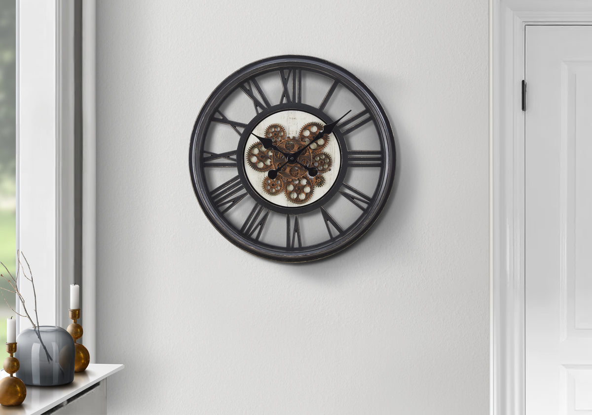 Elsbeth - Clocks 20" Round Gear Mechanism Wall Clock Black Transitional