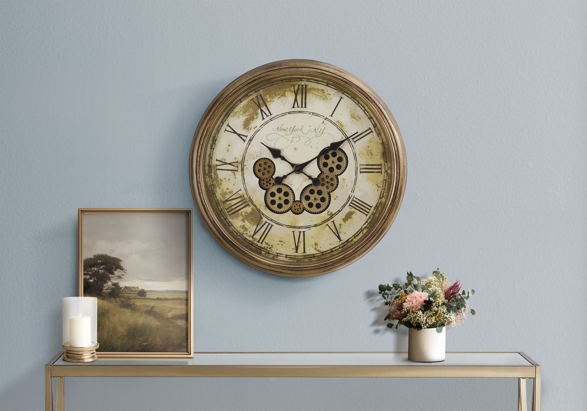 Sadia - Clocks 23" Round Gear Mechanism Wall Clock Antique Brown Transitional