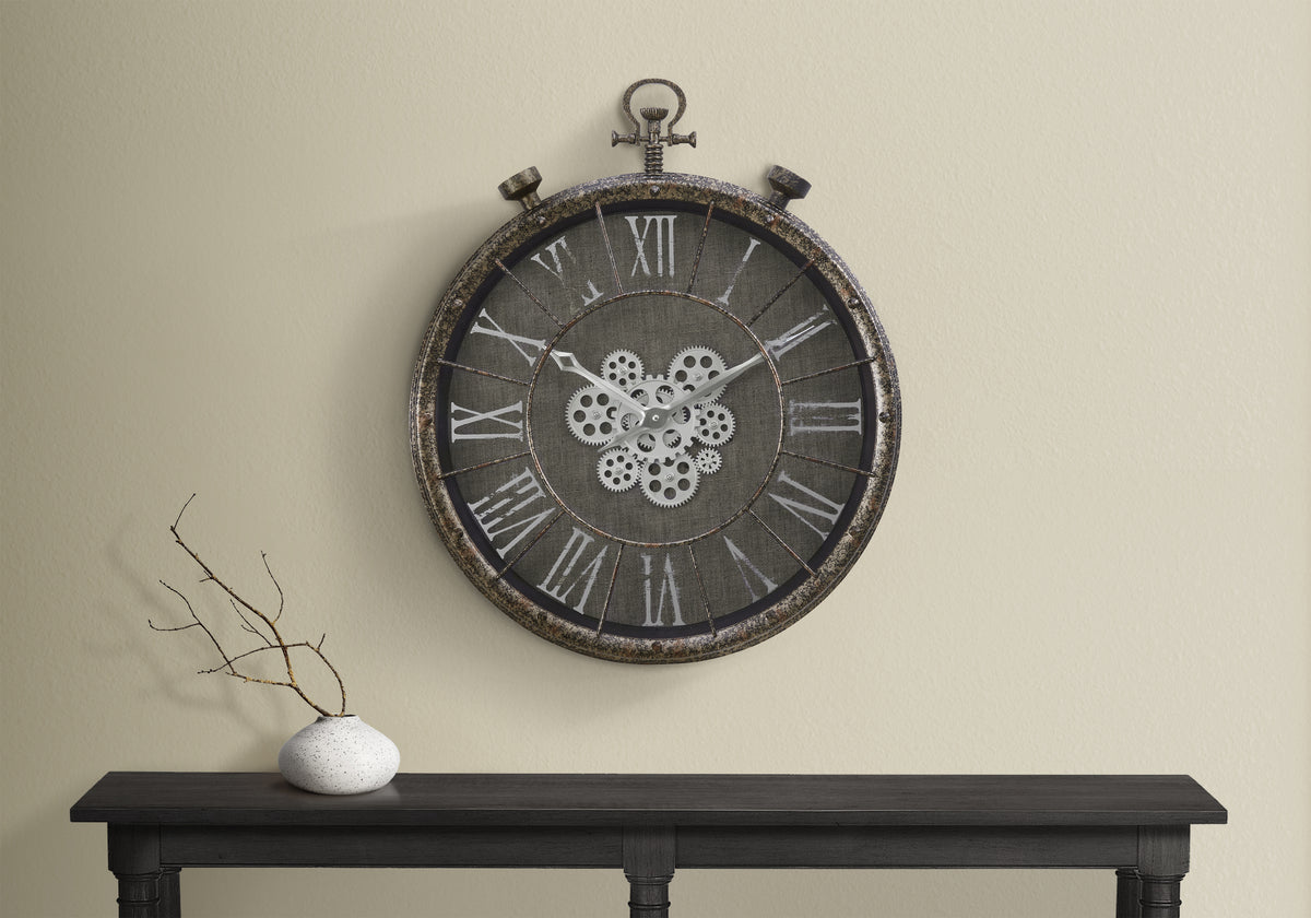 Fedra - Clocks 24" Round Gear Mechanism Wall Clock Grey Transitional