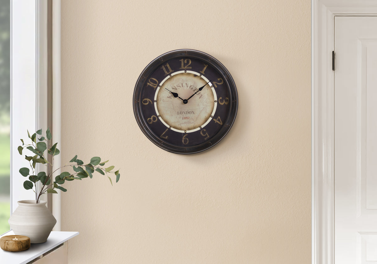 Odile - Clocks 16" Round Wall Clock Antique Brown Transitional