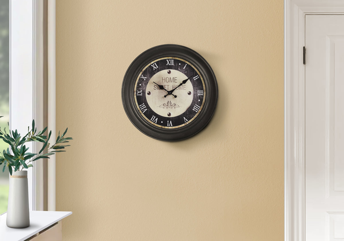 Nabila - Clocks 16" Round Wall Clock Antique Brown Transitional