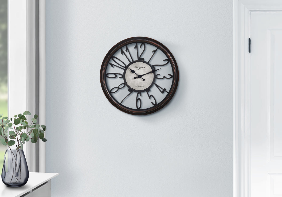 Louisa - Clocks 16" Round Wall Clock Antique Brown Transitional