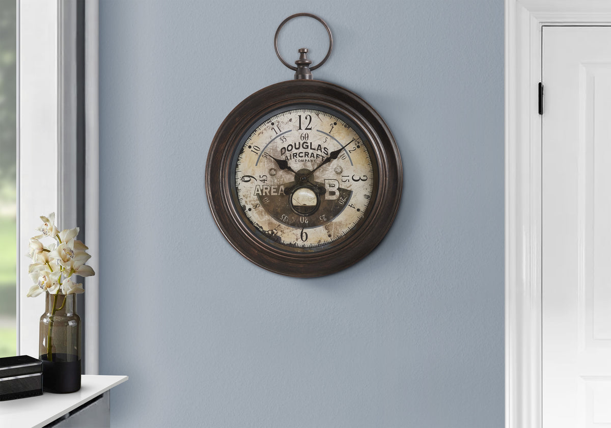 Monaco - Clocks 18" Round Wall Clock Antique Brown Traditional