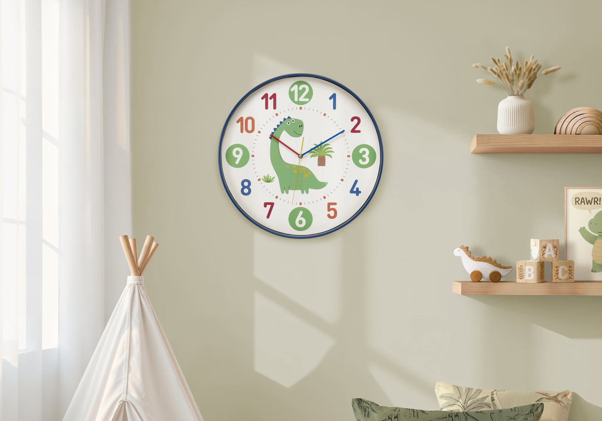 Charlottle - Clocks 18" Round Juvenile Wall Clock Multi-colored Face Blue Frame