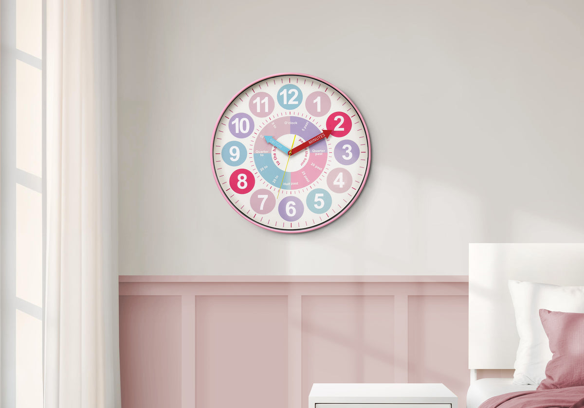 Bruna - Clocks 18" Round Juvenile Wall Clock Multi-colored Face Pink Frame