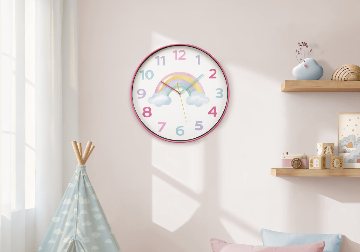 Ana - Clocks 18" Round Juvenile Wall Clock Multi-colored Face Pink Frame