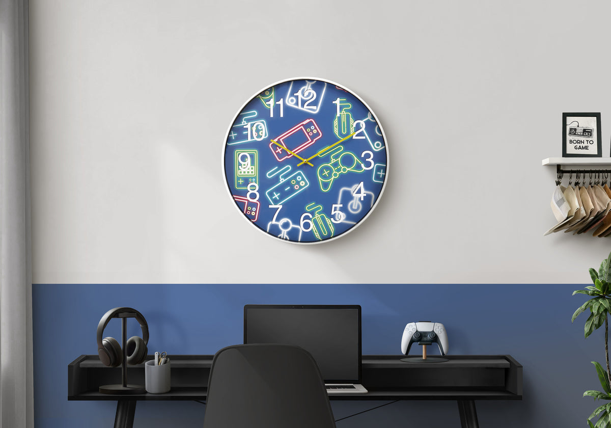 Nia - Clocks 18" Round Juvenile Wall Clock Multi-colored Face White Frame