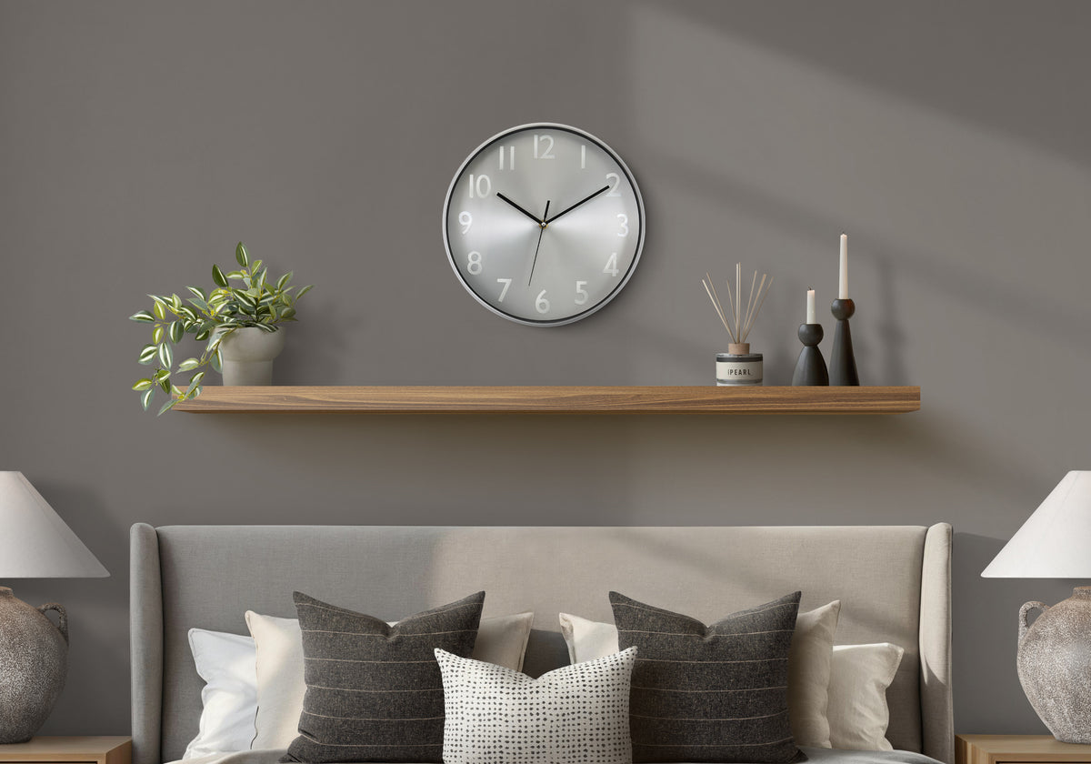 Danina - Clocks 12" Round Wall Clock Silver Face Silver Frame Contemporary