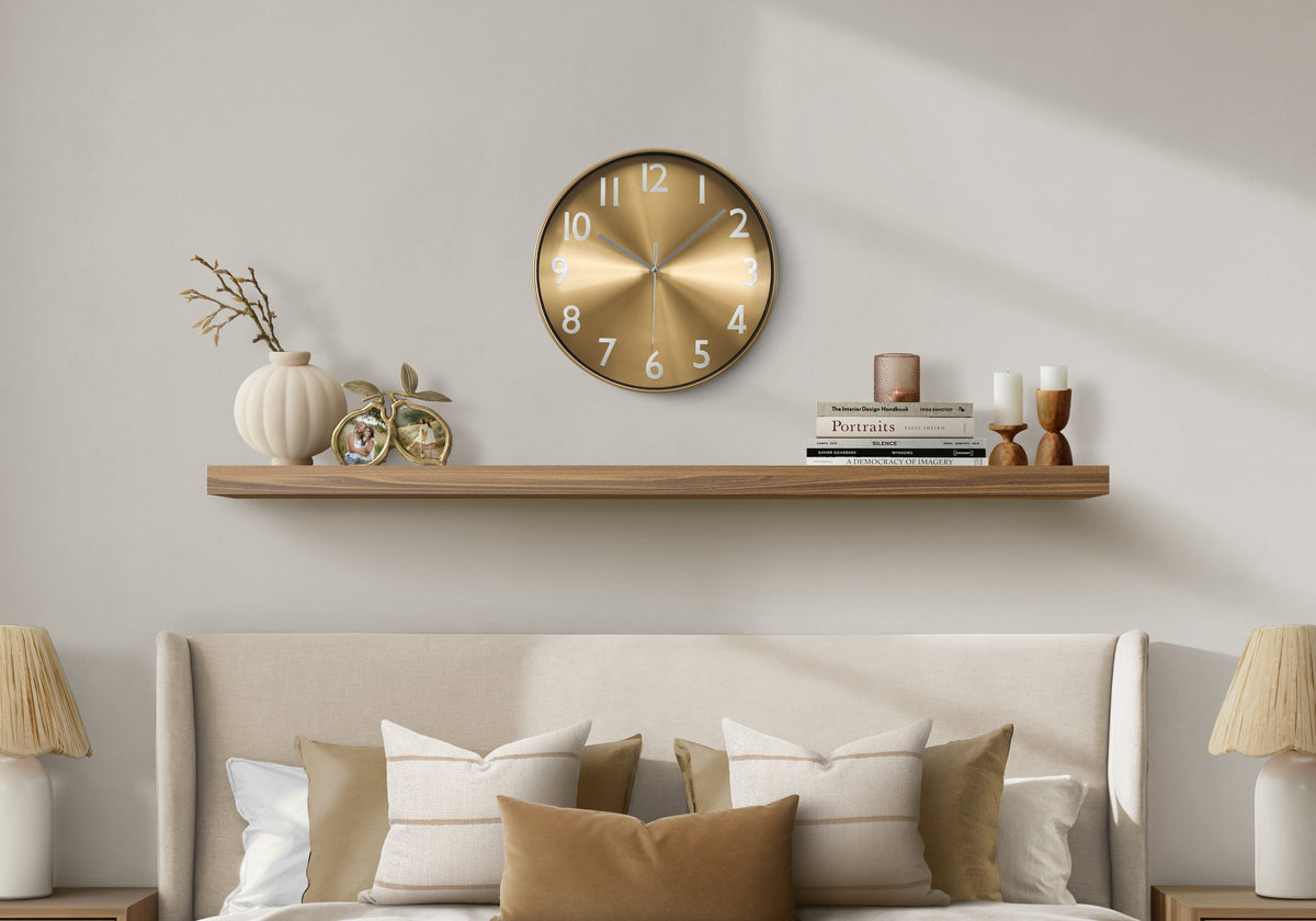 Hanson - Clocks 12" Round Wall Clock Gold Face Gold Frame Contemporary