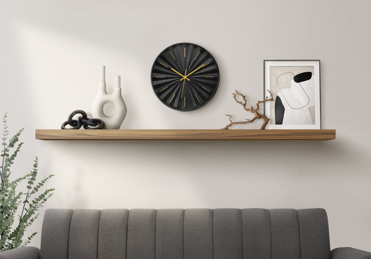 Tauriel - Clocks 12" Round Wall Clock Black Face Black Frame Contemporary