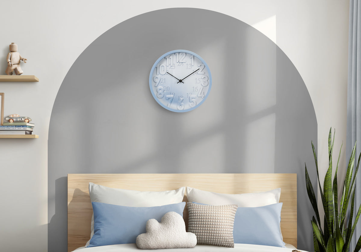 Asli - Clocks 12" Round Wall Clock Juvenile Blue Face Blue Frame