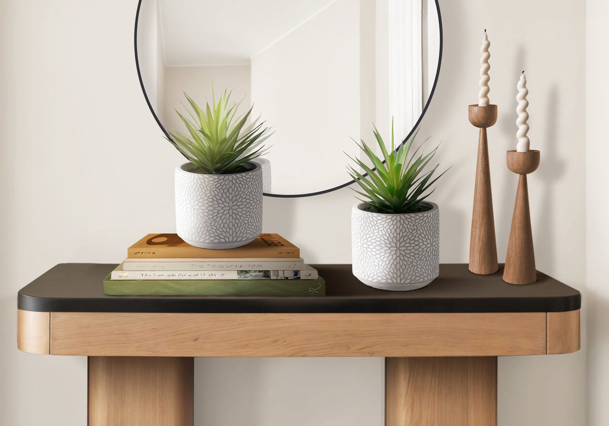 Artha - Artificial Plant Set Of 2 9" Tall Succulent White Cement