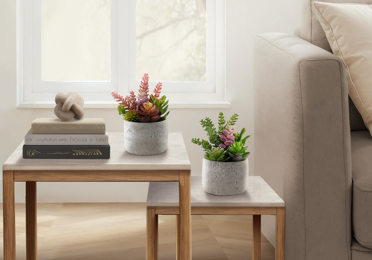 Himari - Artificial Plant Set Of 2 9" Tall Succulent Table Grey