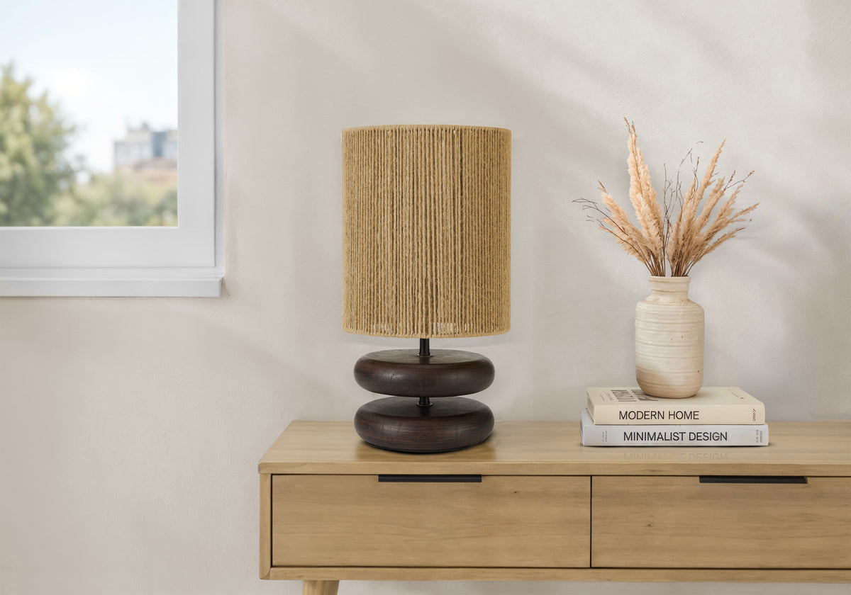 Lighting, 19""H, Table Lamp, Brown Resin, Beige Rope Shade, Contemporary