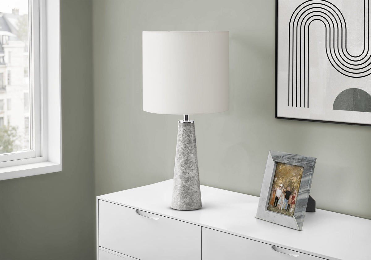 Lighting, 22""H, Table Lamp, Grey Marble, White Shade, Contemporary