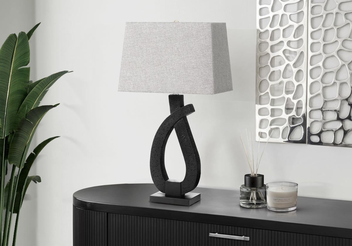 Lighting, 30""H, Table Lamp, Black Resin, Grey Shade, Contemporary
