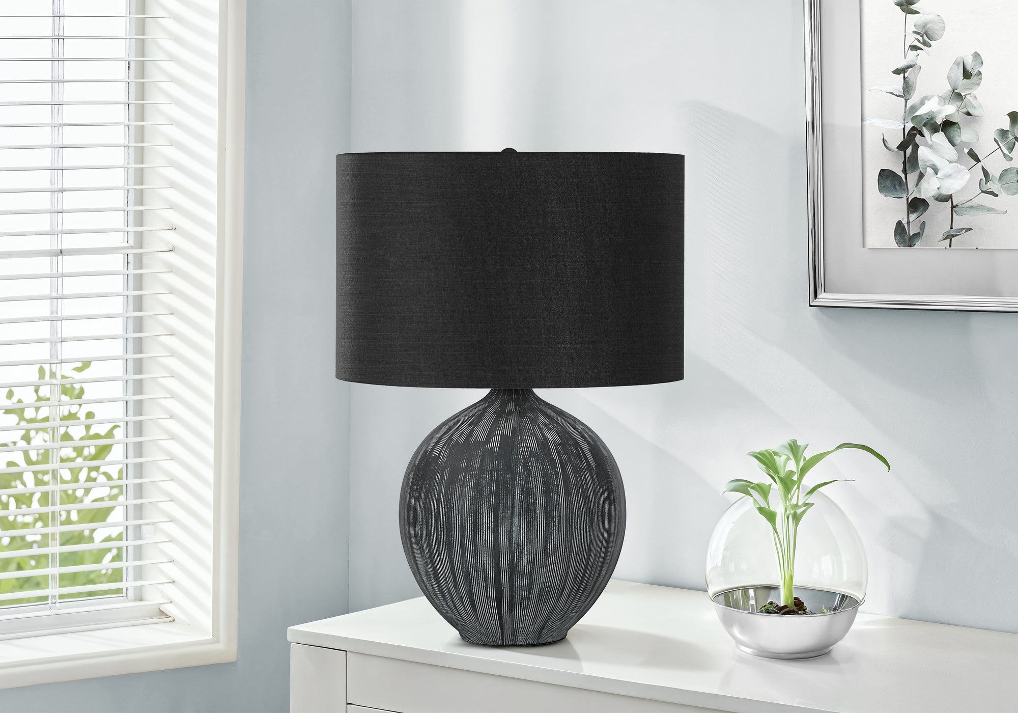 Prunella - Lighting 23"H Table Lamp Black Ceramic Black Shade Contemporary
