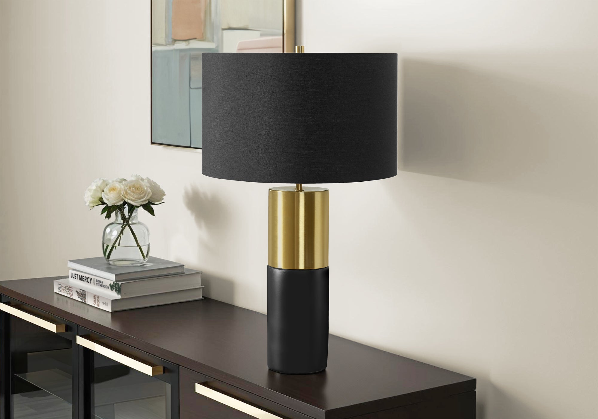 Feronia - Lighting 25"H Table Lamp Black Concrete Black Shade Contemporary