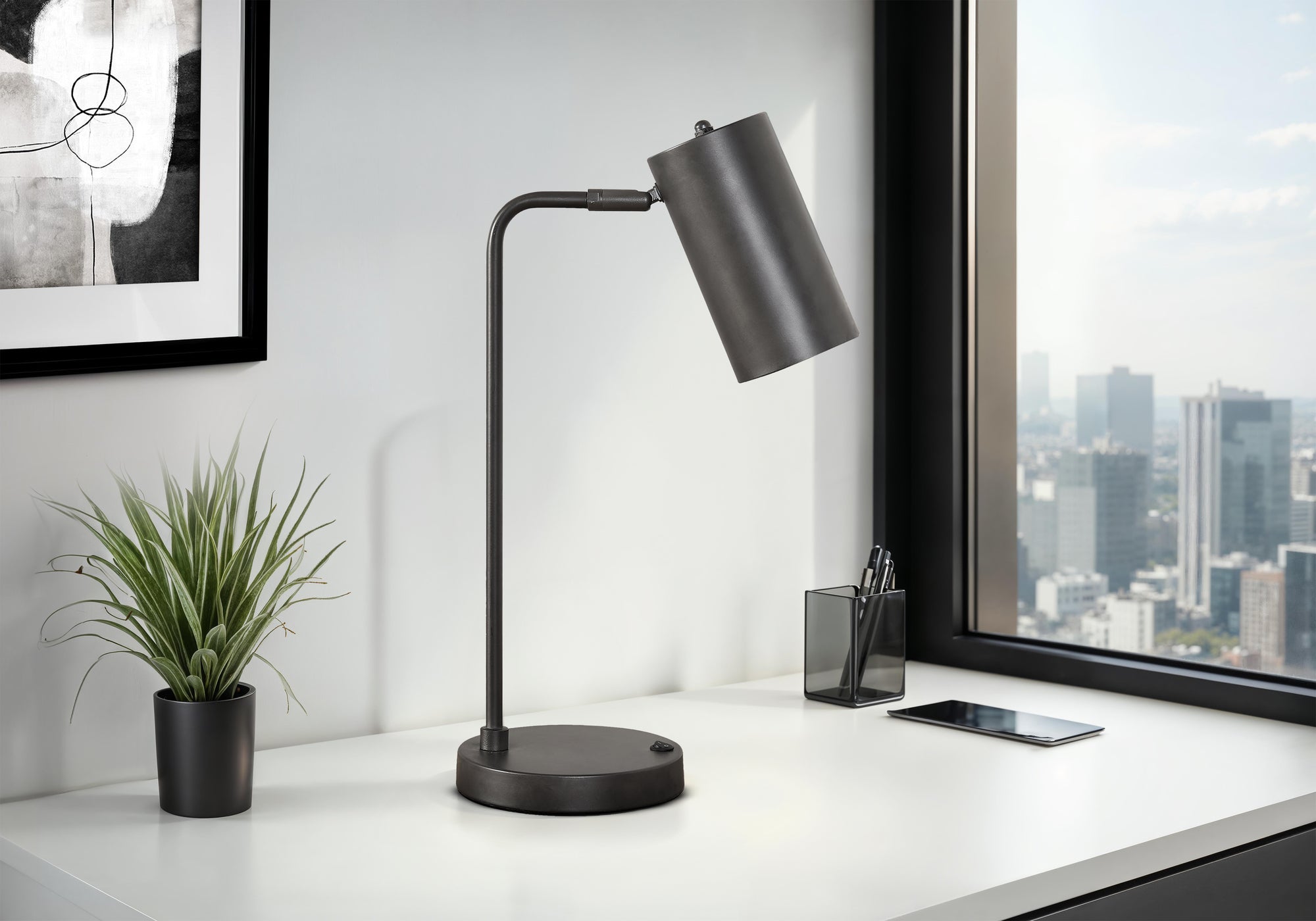 Donato - Lighting 18"H Table Lamp Usb Port Included Grey Metal Grey