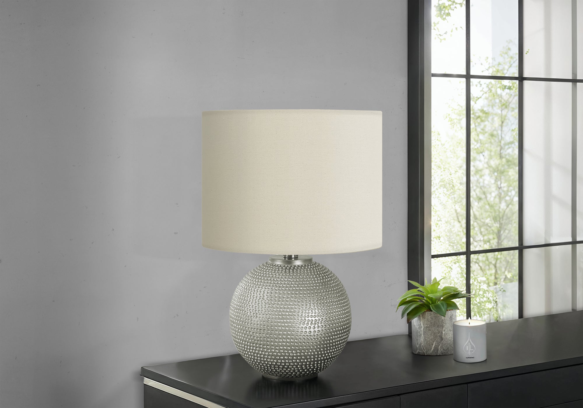 Genet - Lighting 19"H Table Lamp Grey Resin Ivory / Cream Shade