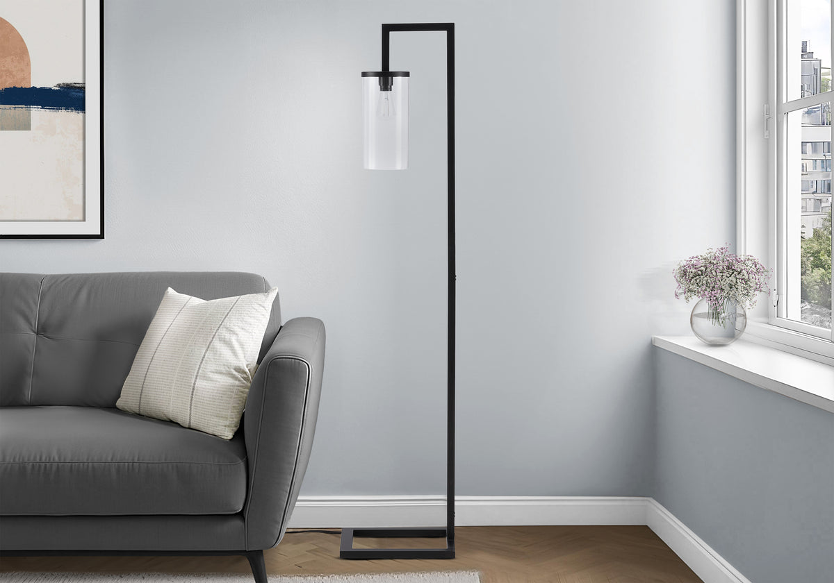 Abella - Lighting 68"H Floor Lamp Black Metal Glass Shade Contemporary