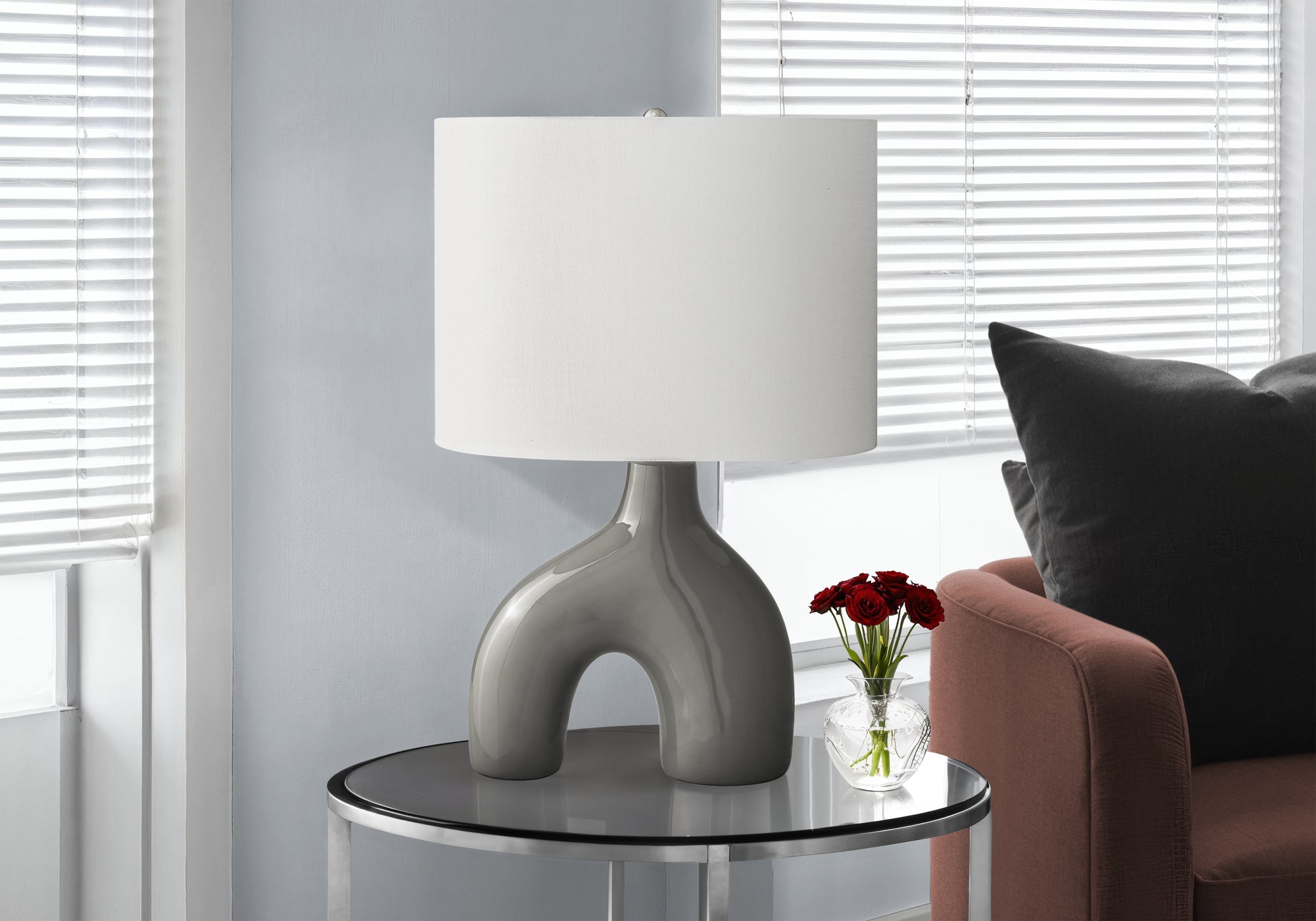 Capella - Lighting 25"H Table Lamp Dark Grey Ceramic Ivory / Cream
