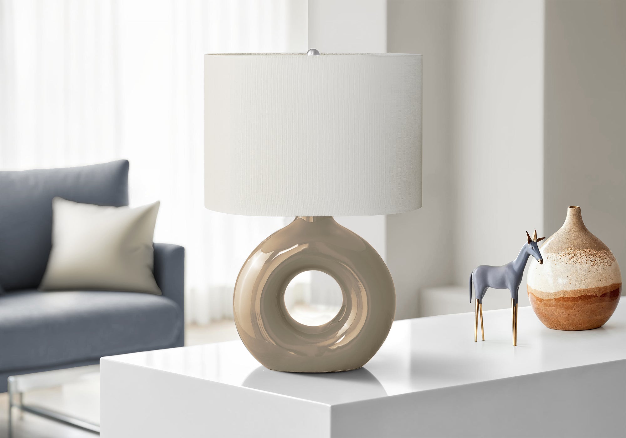 Hecate - Lighting 24"H Table Lamp Brown Ceramic Ivory / Cream Shade