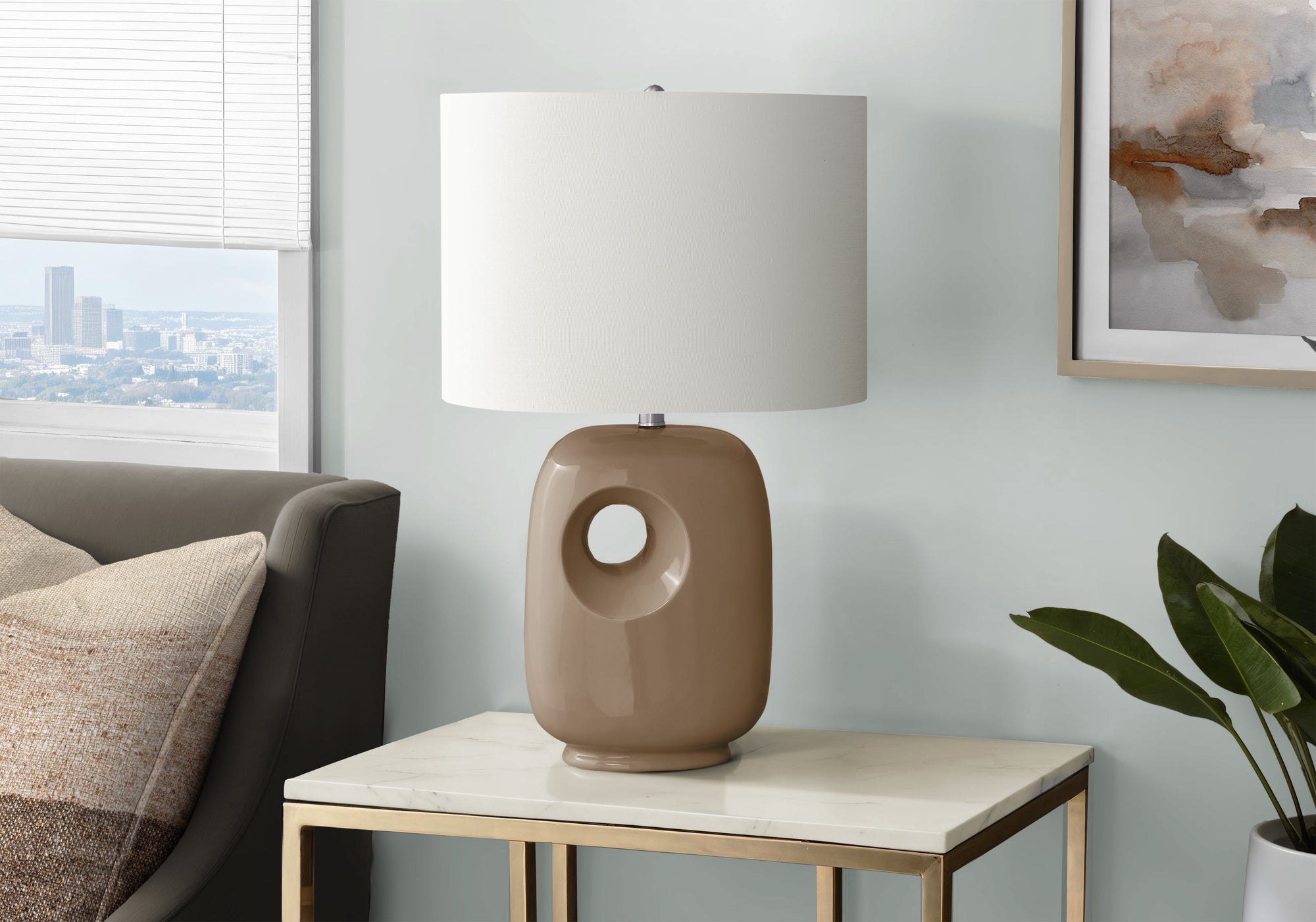 Savitri - Lighting 26"H Table Lamp Brown Ceramic Ivory / Cream Shade