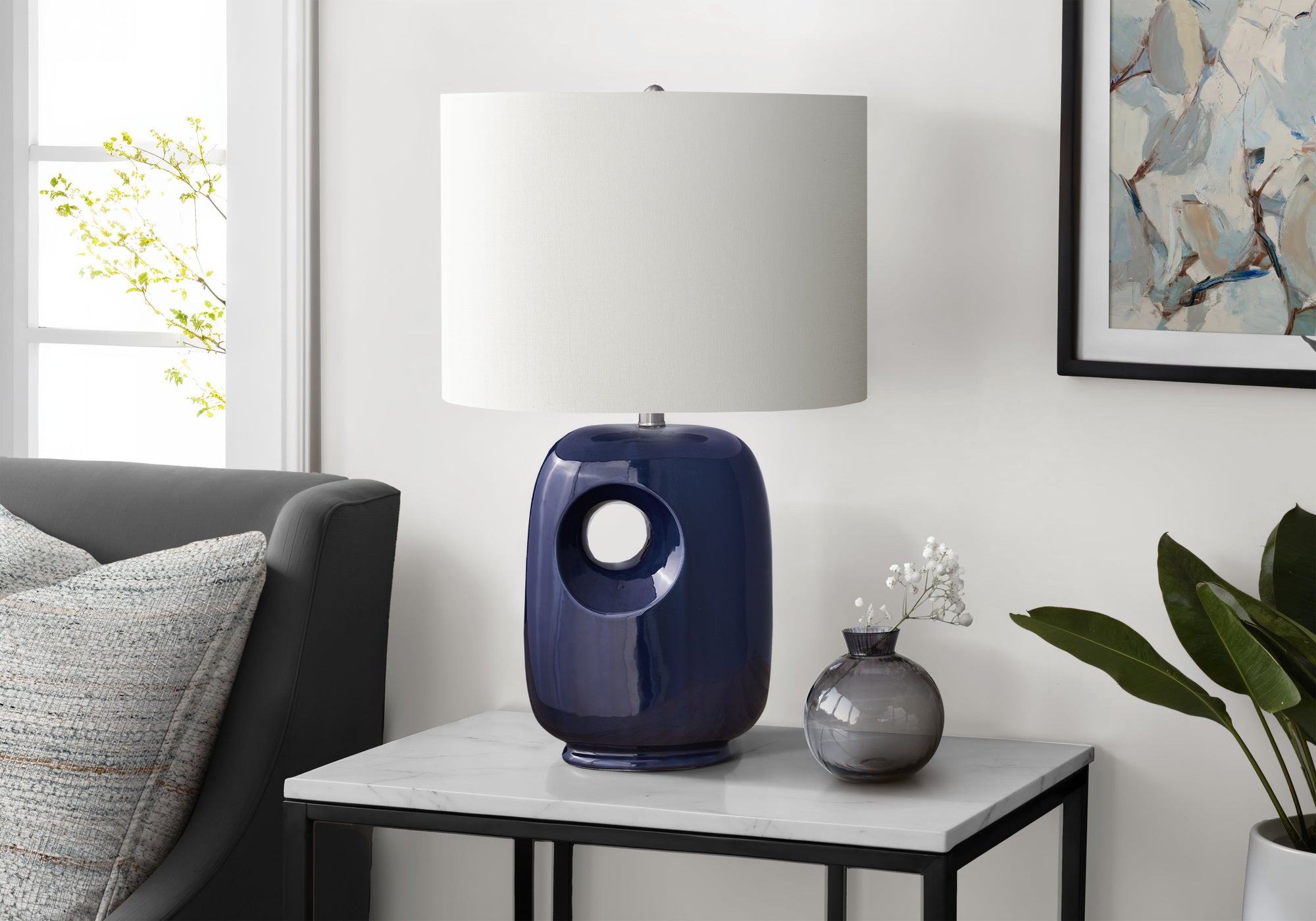 Aerin - Lighting 26"H Table Lamp Blue Ceramic Ivory / Cream Shade