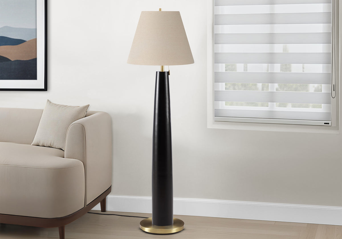 Raflesia - Lighting 62"H Floor Lamp Black Metal Beige Shade Contemporary