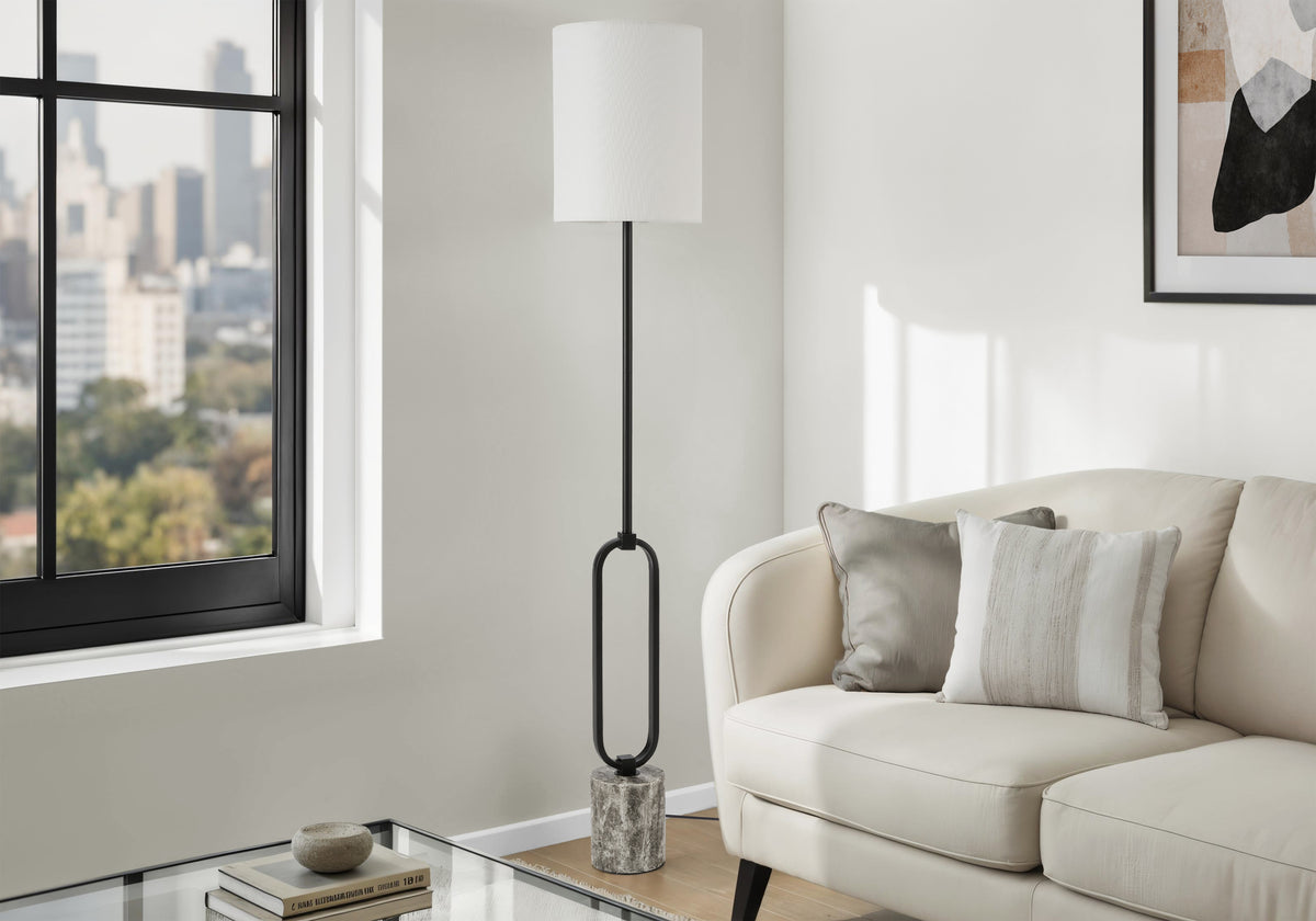 Lighting, 64""H, Floor Lamp, Black Metal, Ivory / Cream Shade, Contemporary