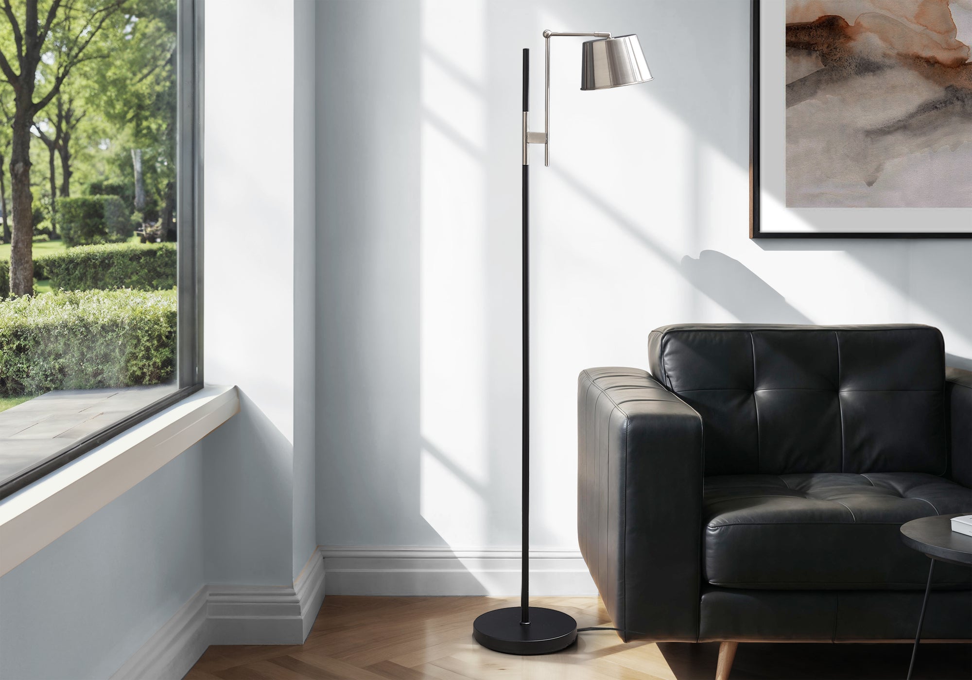 Tabanan - Lighting 65"H Floor Lamp Black Metal Nickel Shade Contemporary