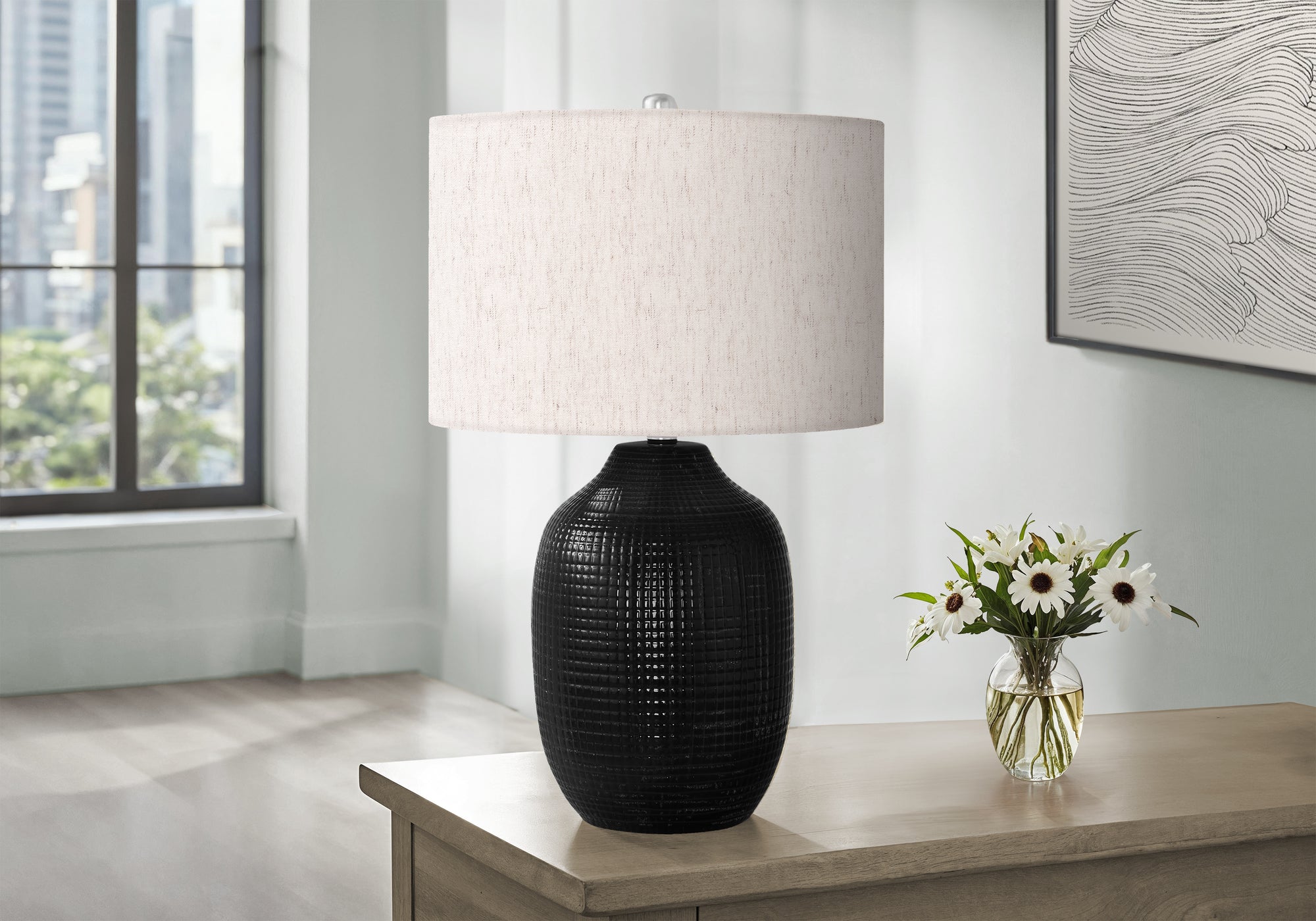 Acelynn - Lighting 26"H Table Lamp Black Ceramic Ivory / Cream Shade