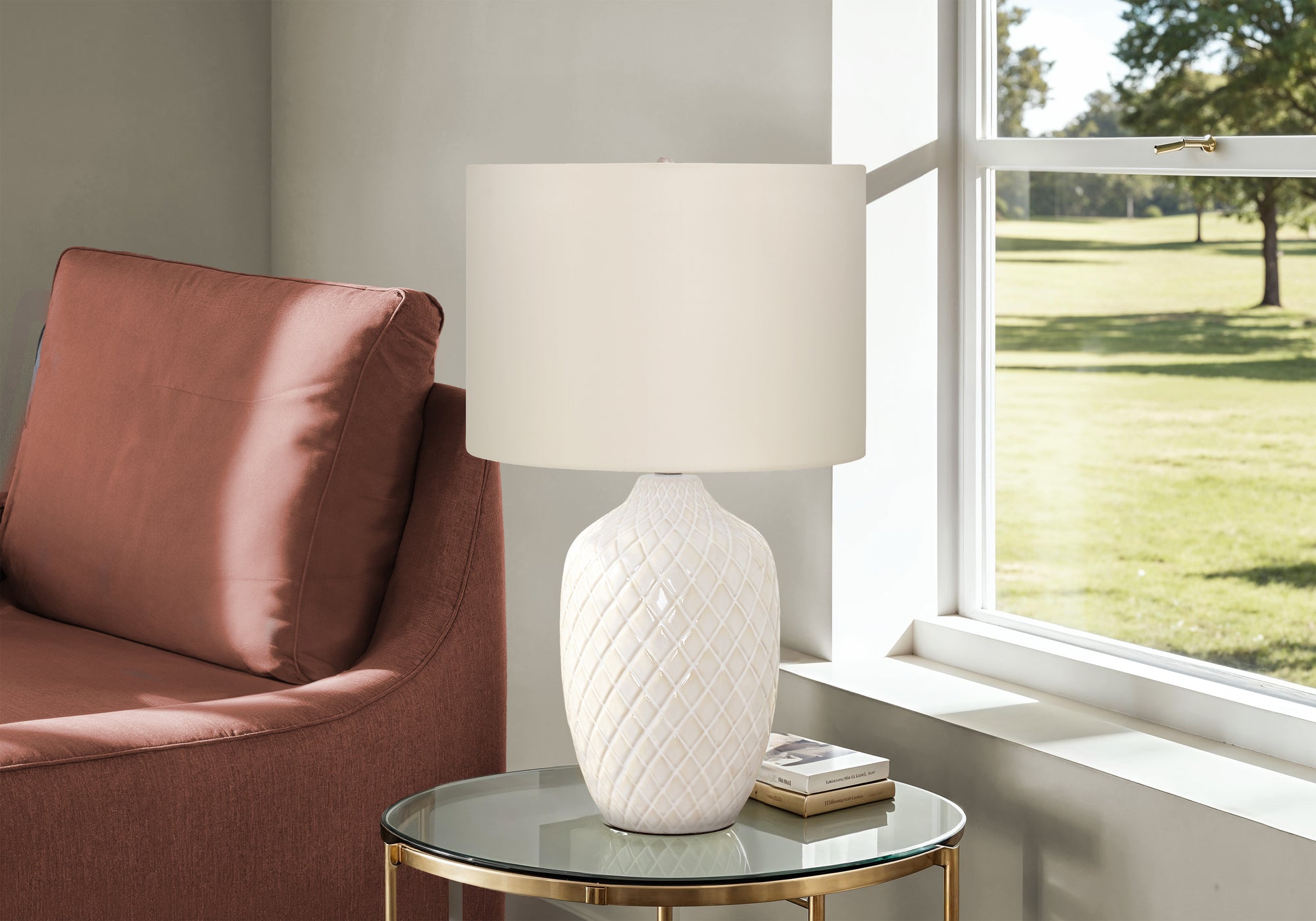 Palm - Lighting 25"H Table Lamp Cream Ceramic Ivory / Cream Shade
