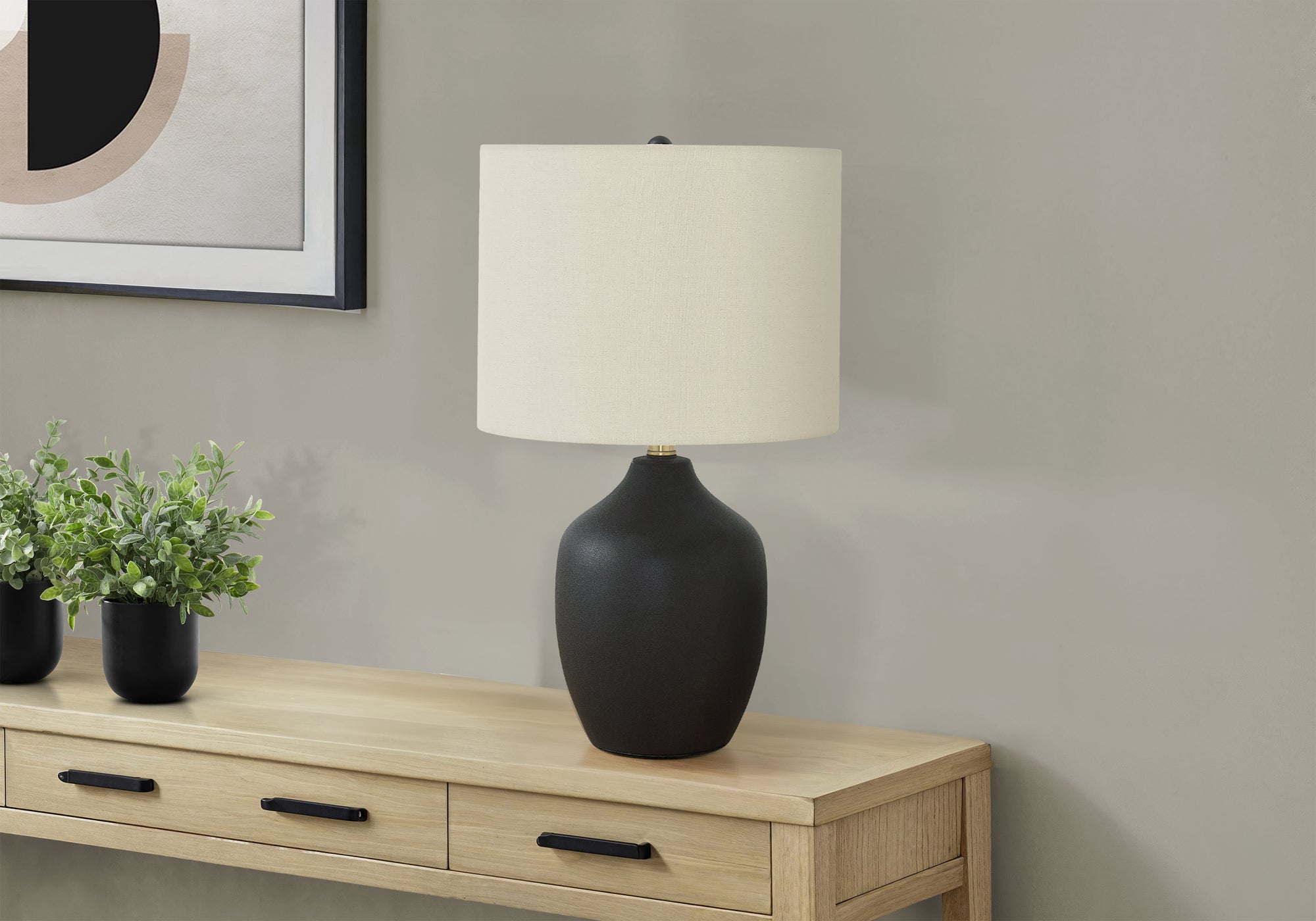 Deserae - Lighting 22"H Table Lamp Black Ceramic Ivory / Cream Shade