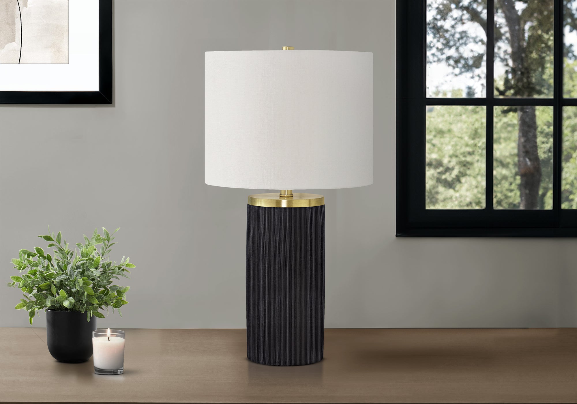 Elettra - Lighting 24"H Table Lamp Black Concrete Ivory / Cream Shade