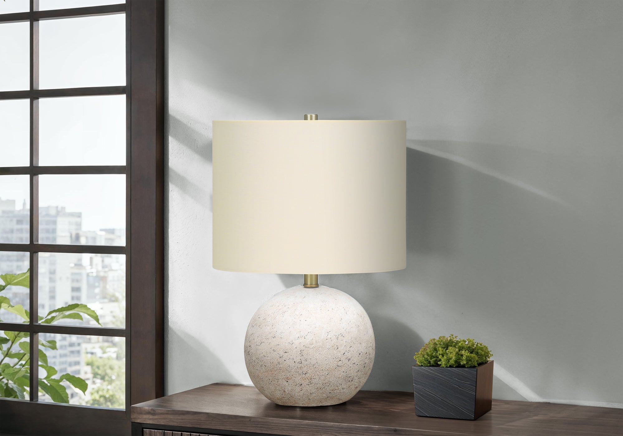 Divitia - Lighting 20"H Table Lamp Grey Concrete Ivory / Cream Shade