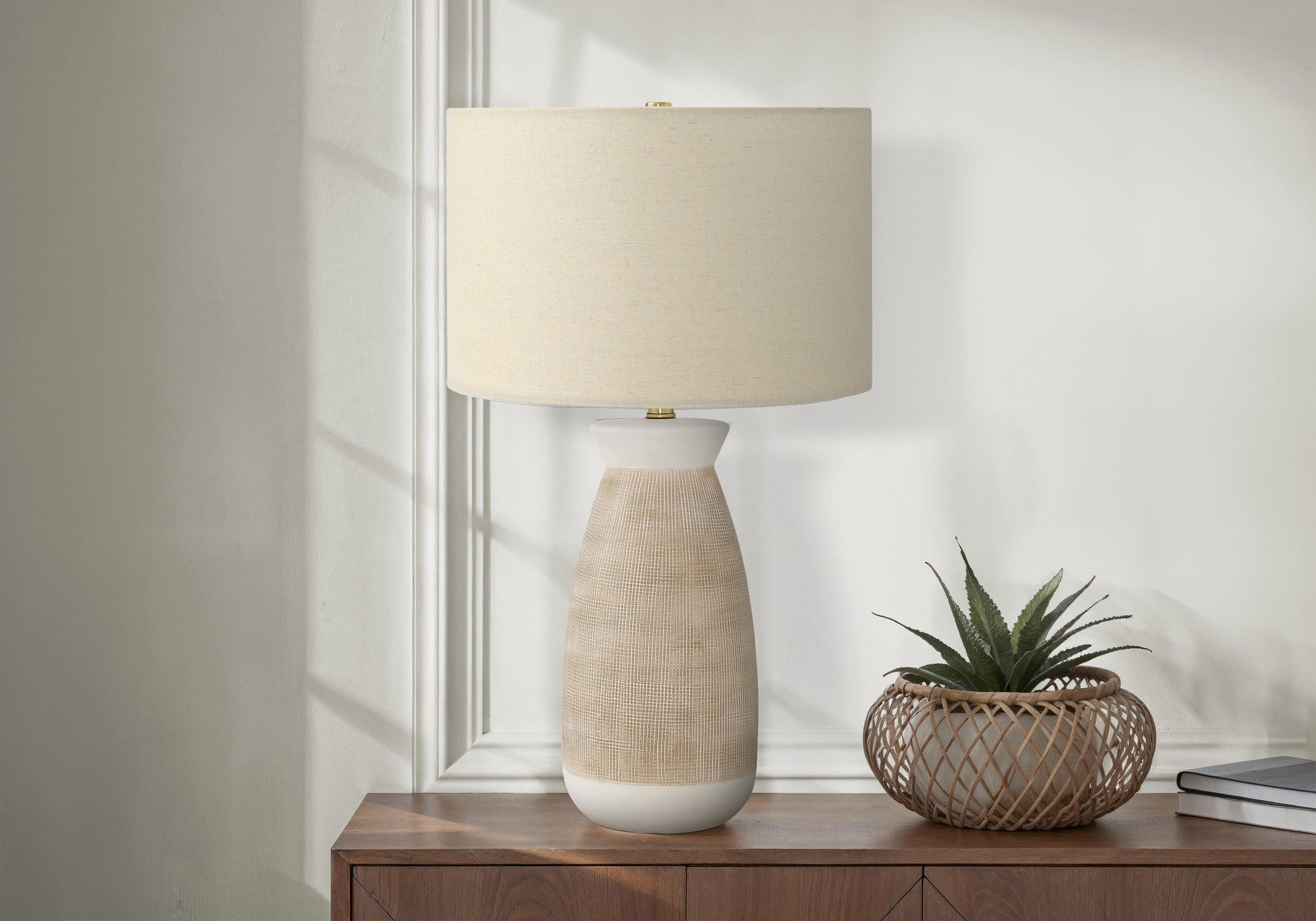 Kalimantan - Lighting 27"H Table Lamp Cream Ceramic Beige Shade Contemporary