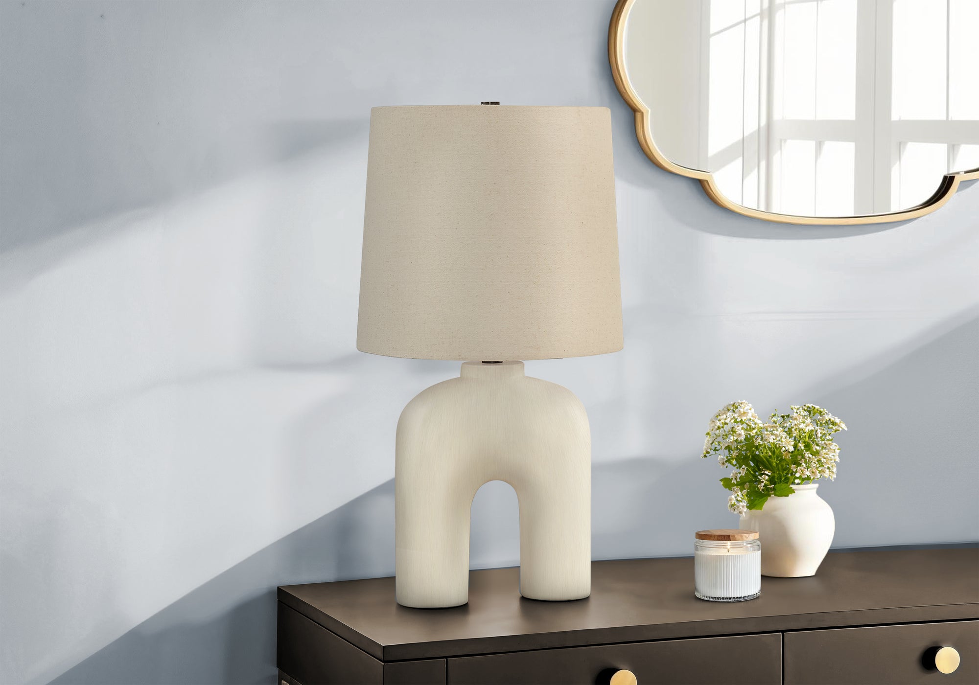 Barossa - Lighting 25"H Table Lamp Cream Resin Beige Shade Modern