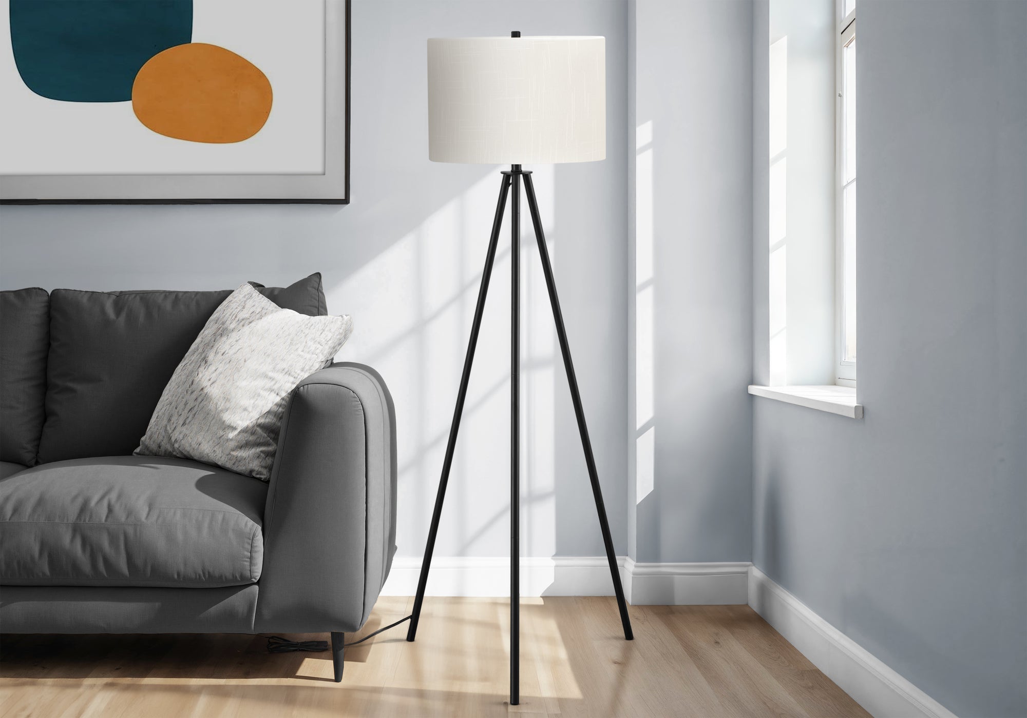 Hasana - Lighting 63"H Floor Lamp Black Metal Ivory / Cream Shade