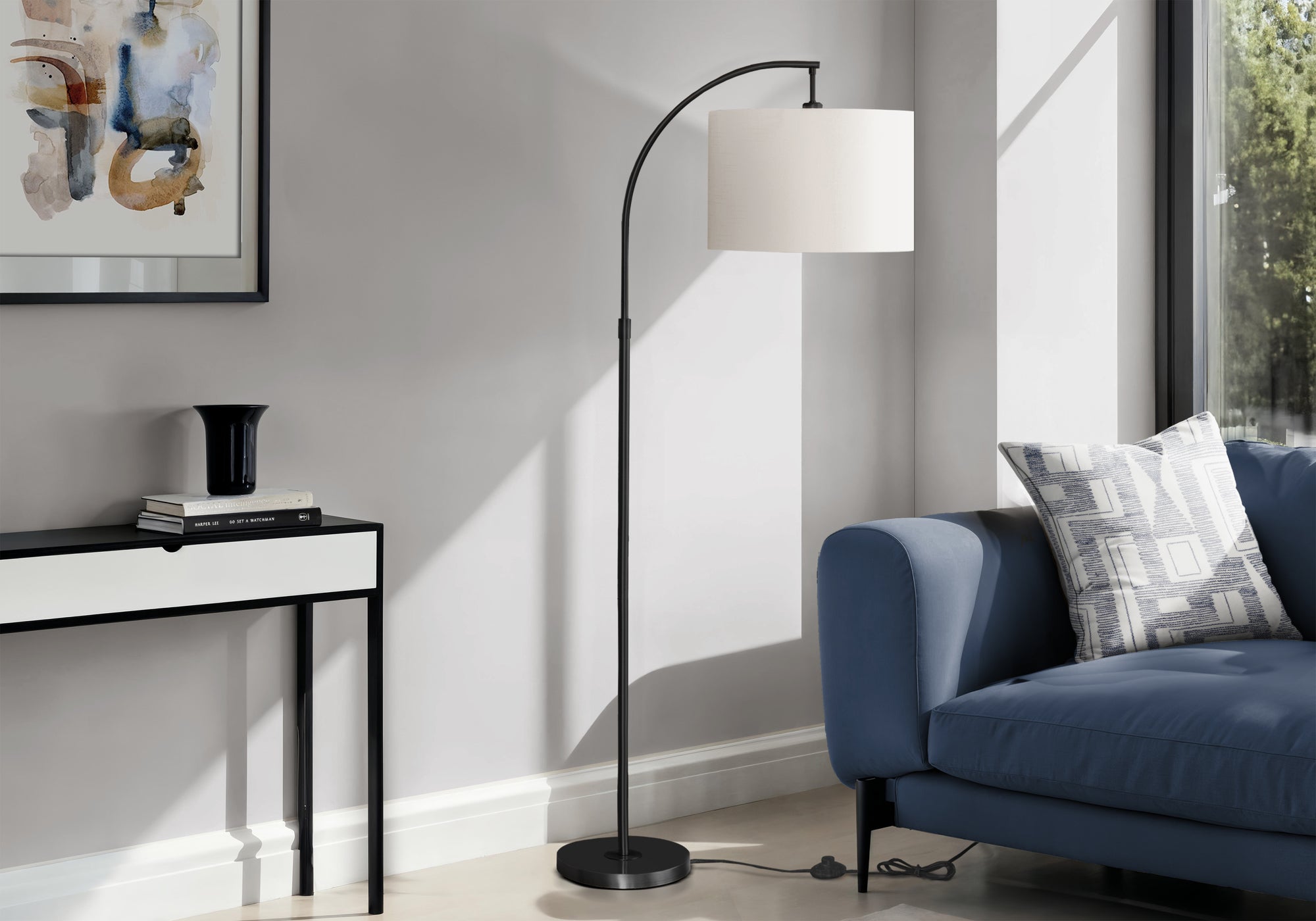 Minahasa - Lighting 65"H Floor Lamp Black Metal Ivory / Cream Shade