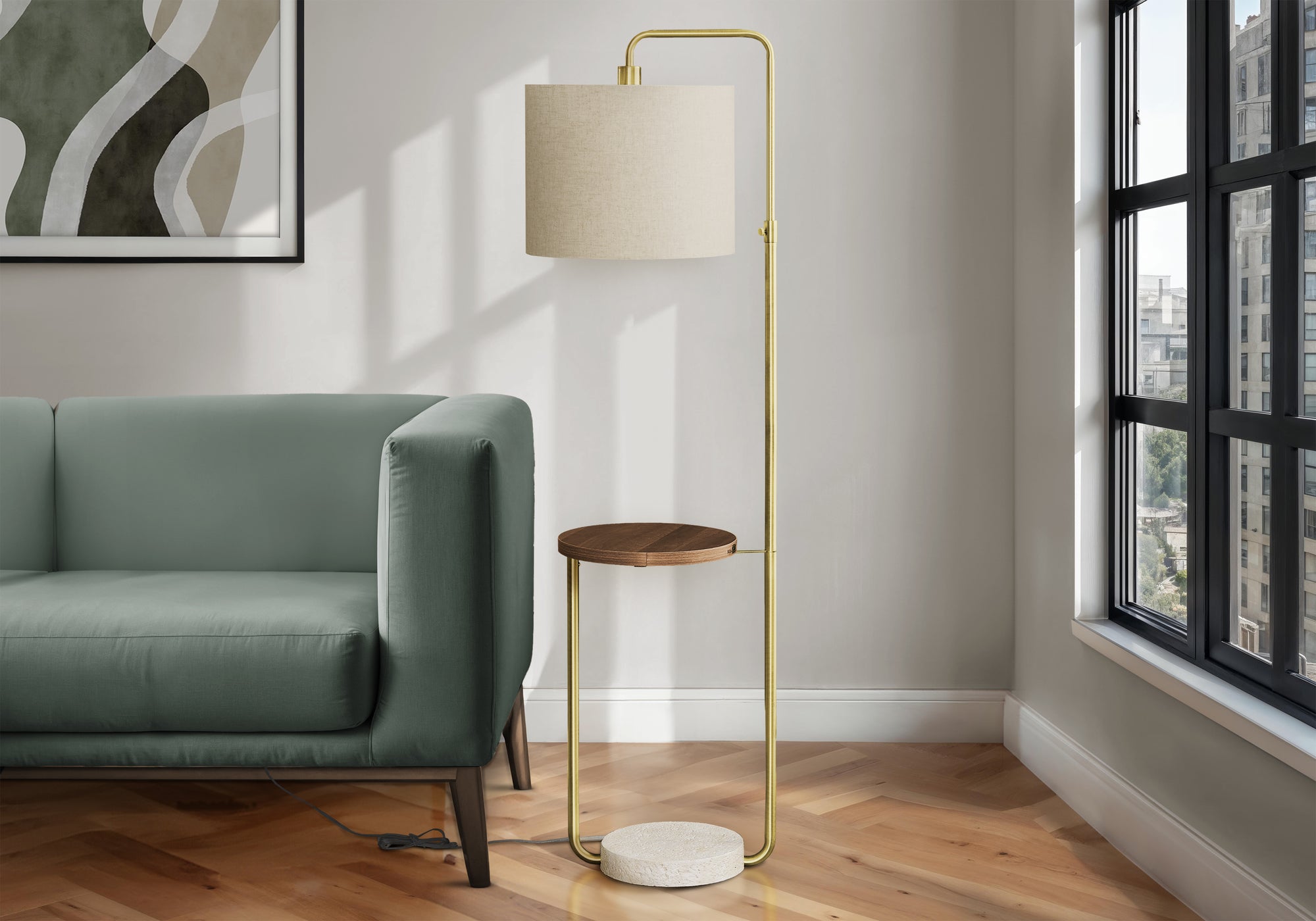 Sabeen - Lighting 67"H Floor Lamp Usb Port Included Brass Metal Beige