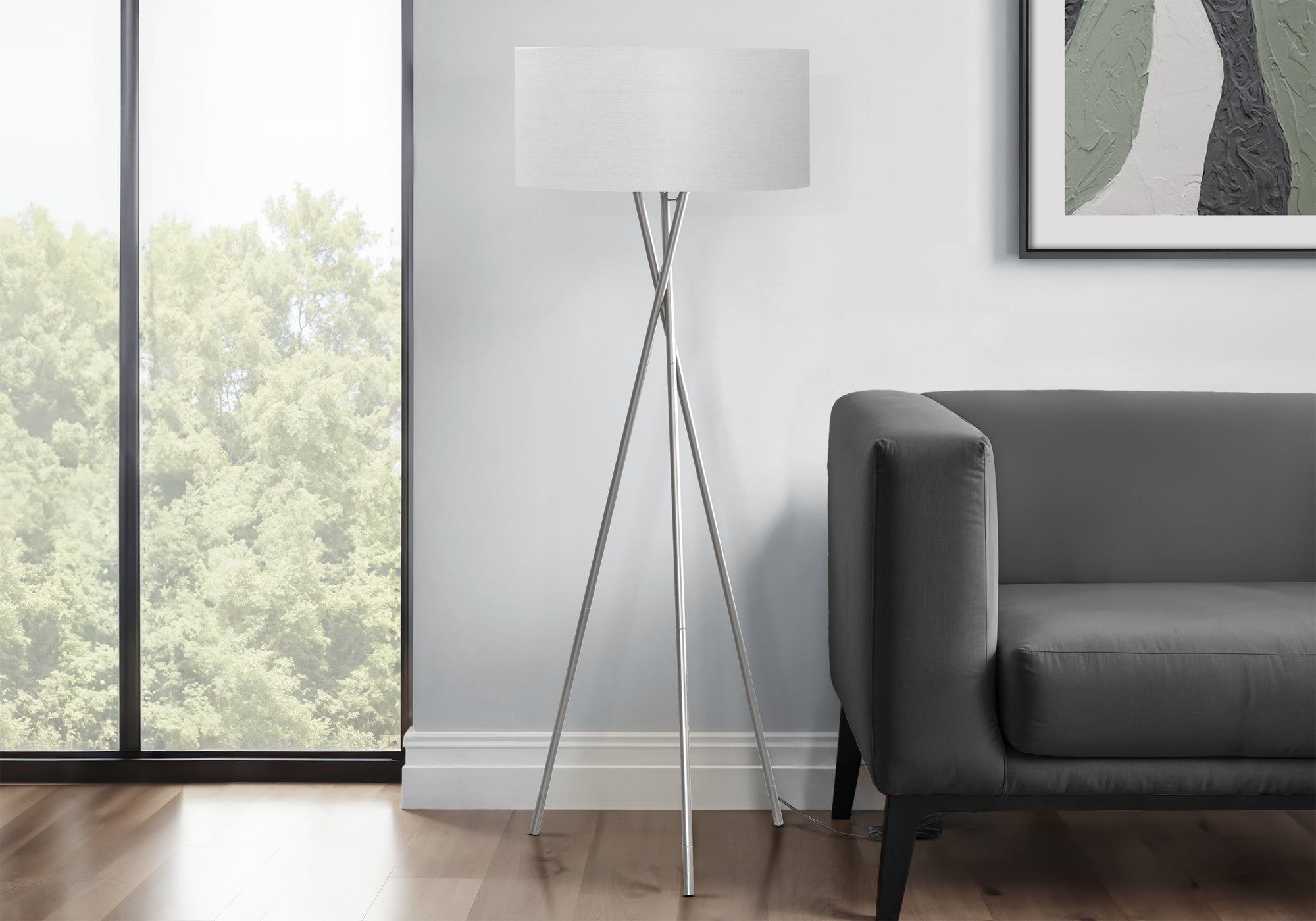 Louetta - Lighting 62"H Floor Lamp Nickel Metal Grey Shade Contemporary