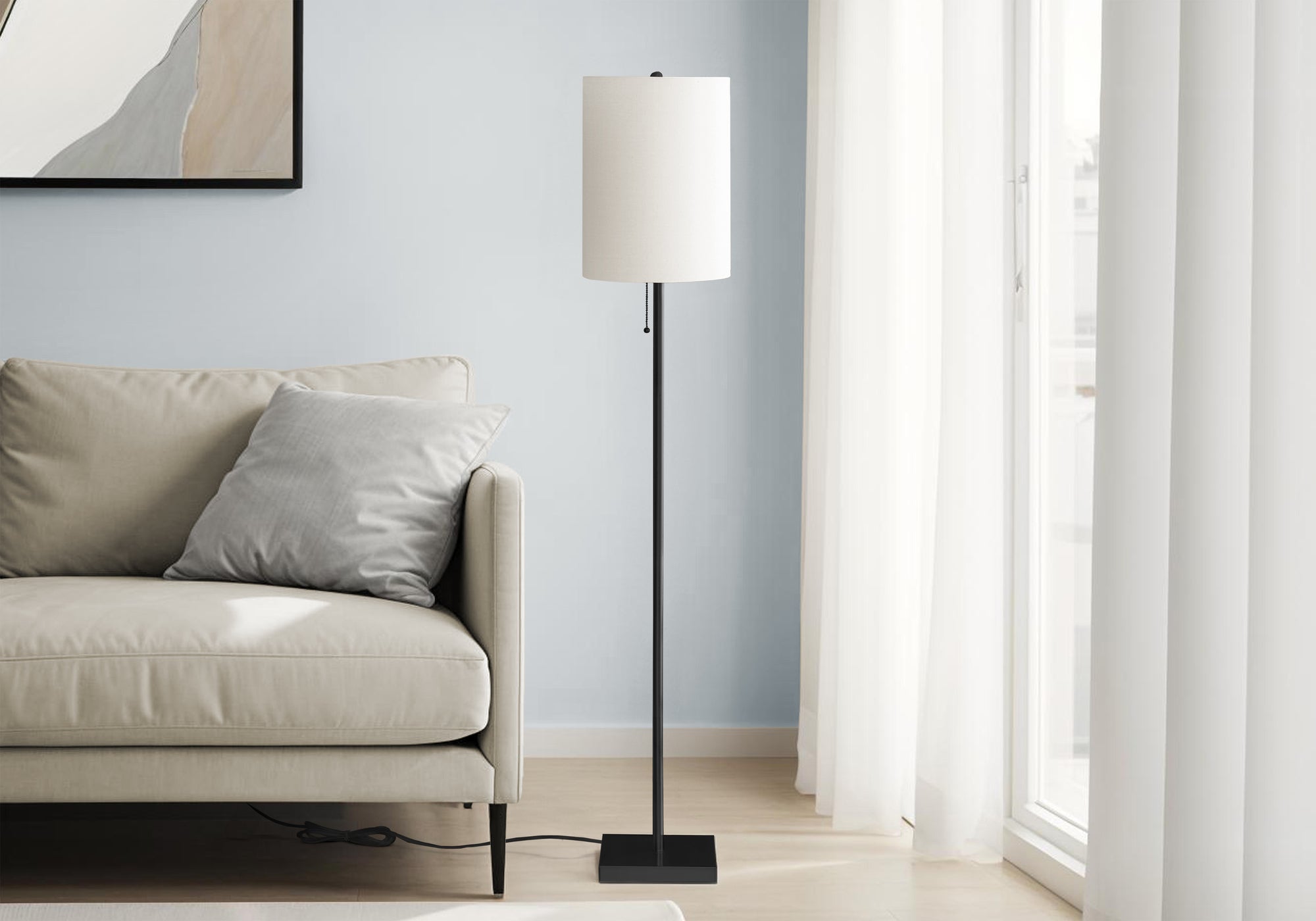 Lorana - Lighting 62"H Floor Lamp Black Metal Ivory / Cream Shade
